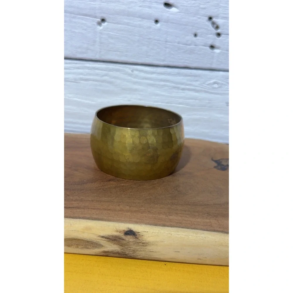 Vintage Hammered Brass Wide Cuff Bangle Statement Bracelet Gold Tone Chunky
